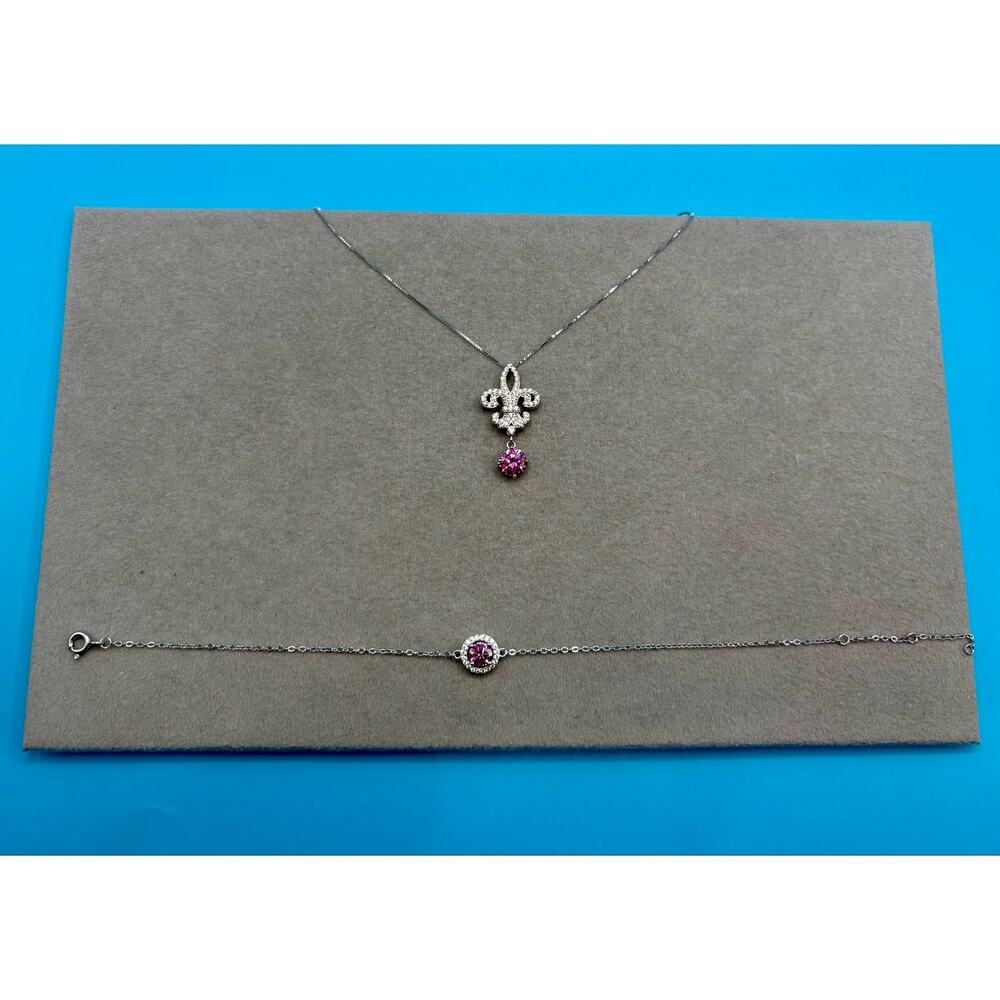 NEW Elegant Pink & White Moissanite Fleur de Lis Jewelry Set - Picture 5 of 10
